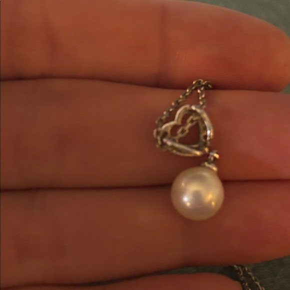 🩶 Sterling Silver Full of Love Heart & Pearl Pendant w/ Pave Crystals - Picture 5 of 6